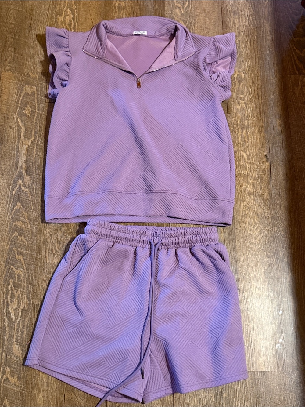 Lavender Textured Lounge Short Set with Elastic Waist